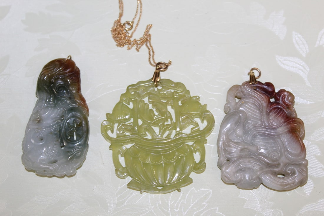 Three Chinese Carved Jade Pendants (1 of 2)