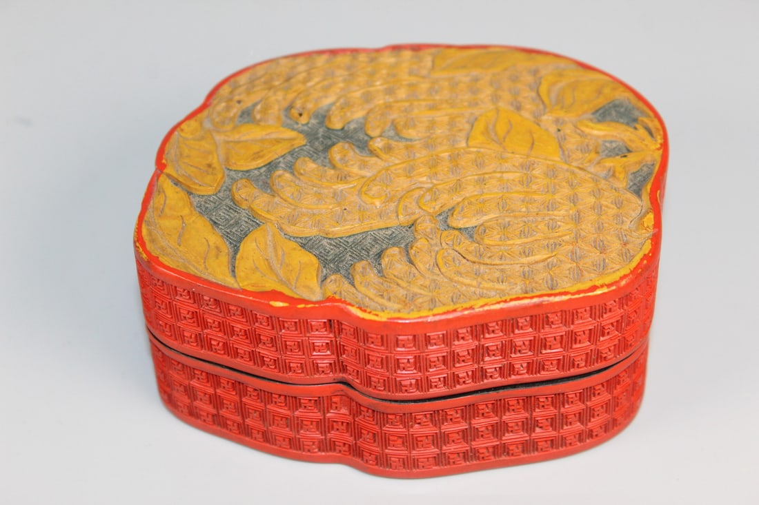 Chinese Carved Cinnabar Box: Chinese Carved Cinnabar Box. 4.25x2x3.5".
