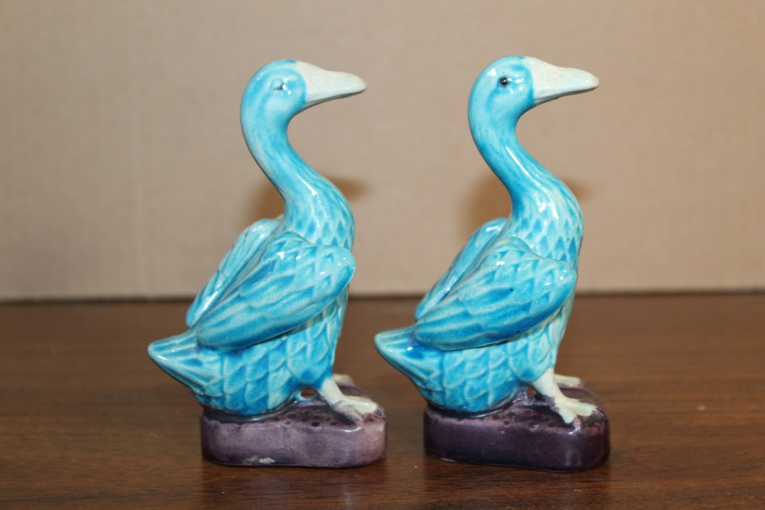 Pair of Chinese Turquoise Glazed Porcelain ducks (1 of 5)