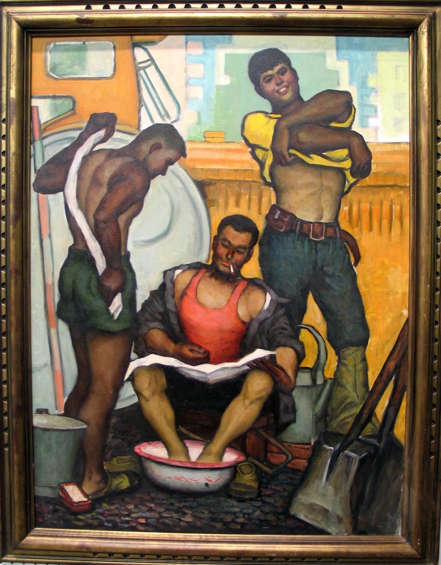 Oil on Canvas Painting of Road Construction Workers by (1 of 5)