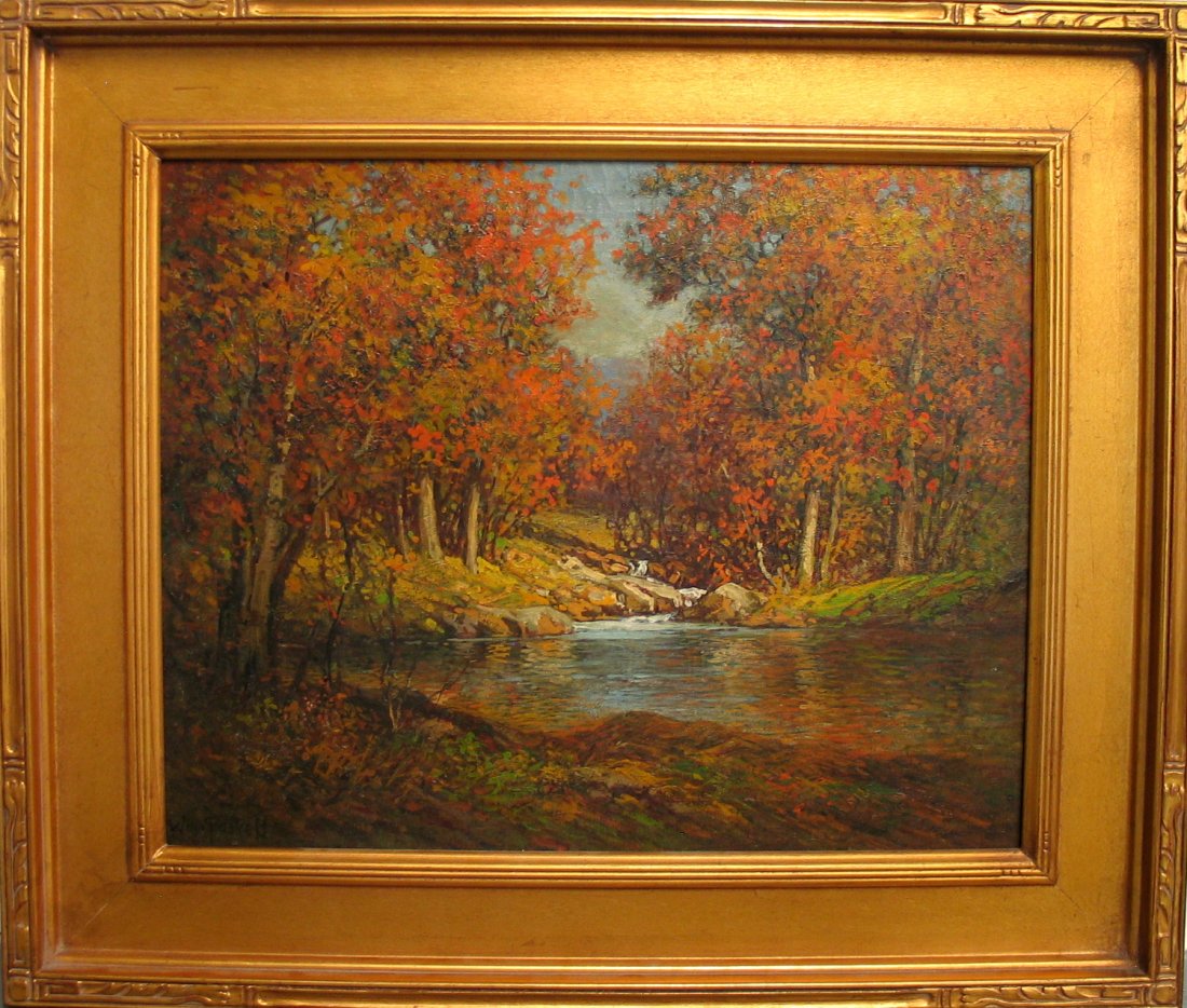 Fall Landscape with Waterfall, Oil on Canvas Painting (1 of 3)