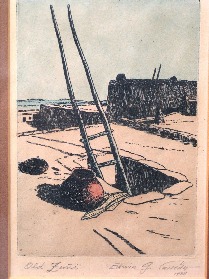 Old Zunl Color Lithograph Signed by Edwin Cassedy. Size (1 of 3)