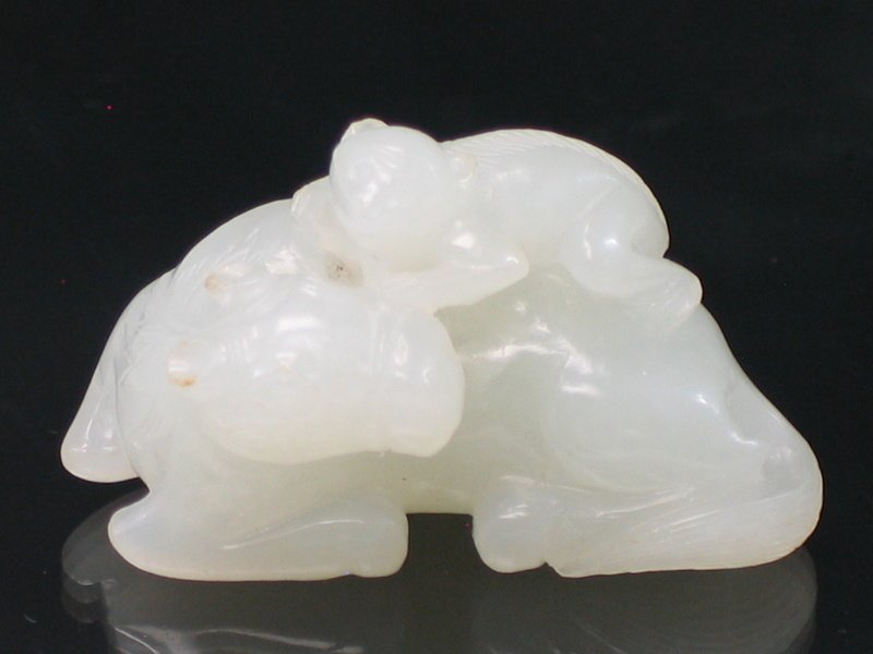 Chinese White Jade Carving of A Monkey Riding on a (1 of 4)