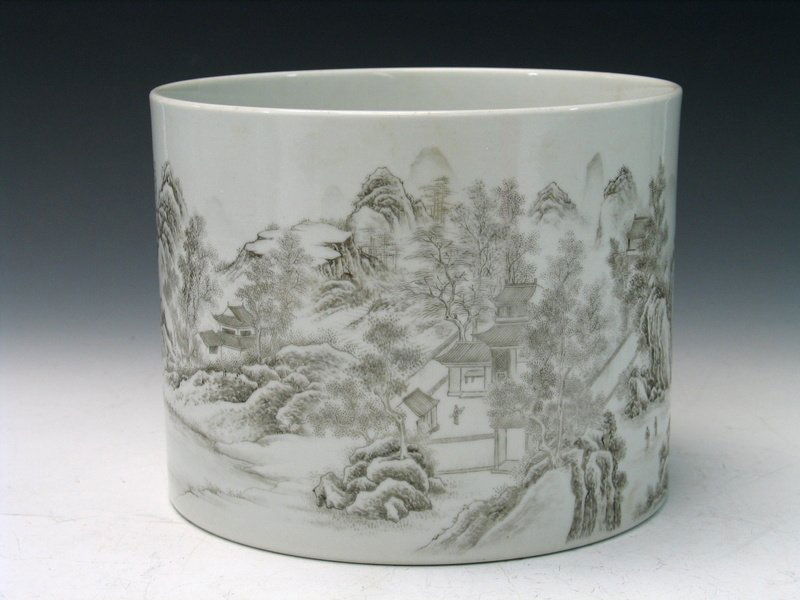 Chinese Grisaille Porcelain Brush Pot (1 of 5)