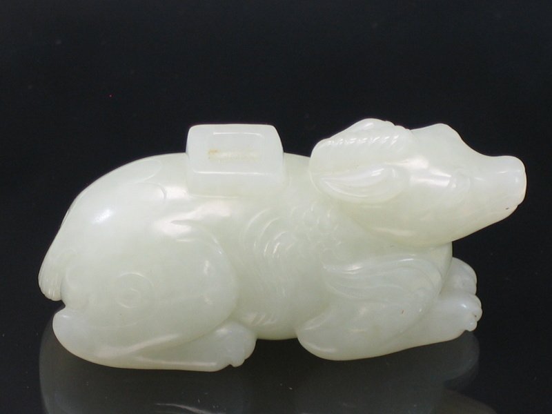 Chinese Celadon White Jade Carving of a Buffalo (1 of 4)