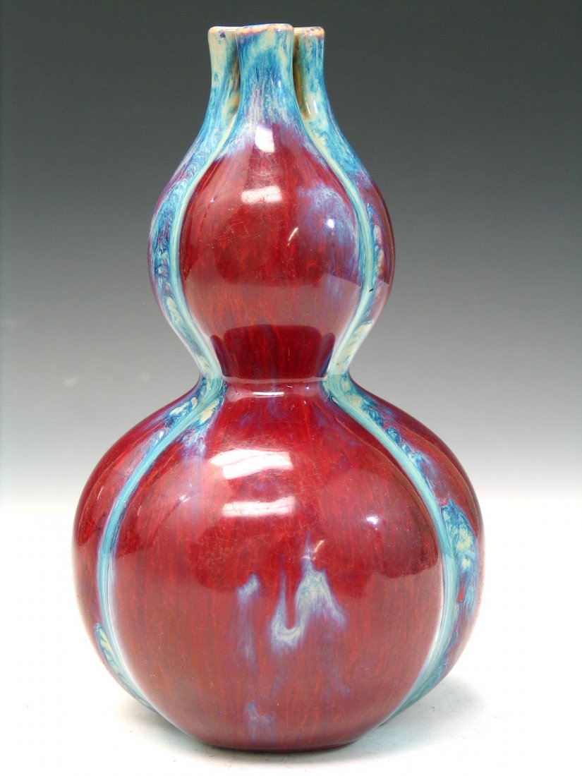 Chinese Flambe Glazed Double Gourd Porcelain Vase, (1 of 5)