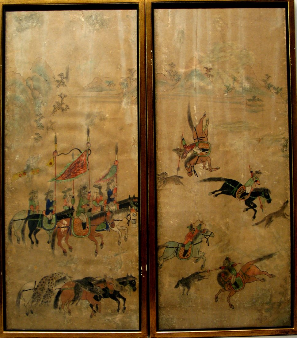 Two Framed Antique Mongolian Water Color Painting on (1 of 5)