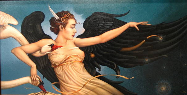 Nightfall. Limited Edition Giclee on Canvas signed by: Nightfall. Limited Edition Giclee on Canvas signed by the artist Michael Parkes. Framed Size: 21 X 37 1/2 in.