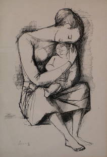 Maternite Chinois lithograph signed & dated. Artist: Maternite Chinois lithograph signed & dated. Artist Unidentified. Size 8 X 5 1/2 in.