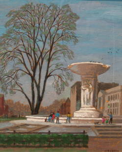 Dupont Circle Fountain sculpted by Daniel Chester: Dupont Circle Fountain sculpted by Daniel Chester French of the Lincoln Memorial fame, by James Francis O'Brien American Artist, Oil on canvas board signed lower right. Size 11 X 9 in.