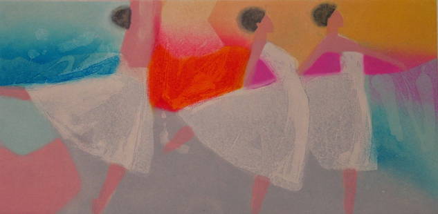 Ode To Joy, by Jean Richardson. Artist Signed Limited: Ode To Joy, by Jean Richardson. Artist Signed Limited Edition Collagraph etching. Image Size: 8 in x 15.75 in, paper size: 12 in x 20 in. With W/COA, numbered 30/50.