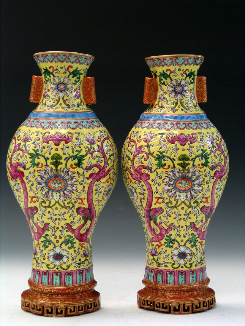 Pair of Chinese Famille Rose Porcelain Wall Pockets., (1 of 8)