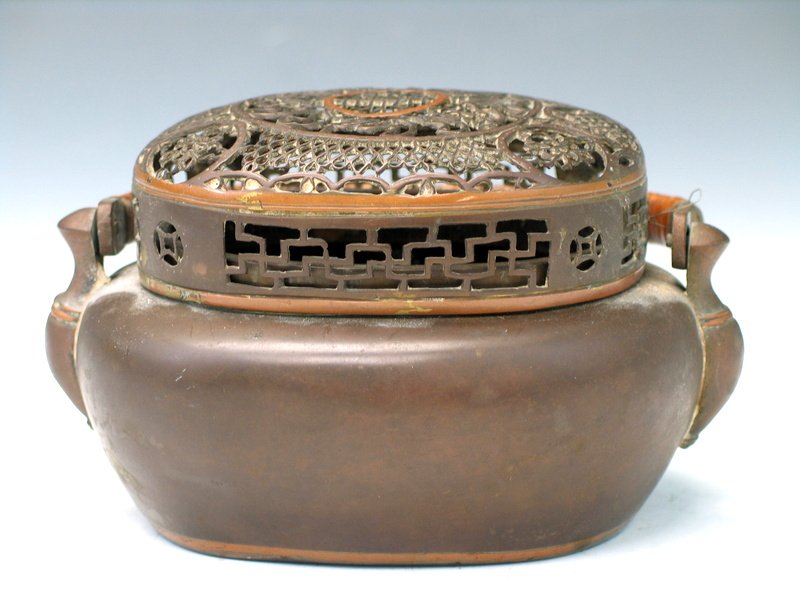 Chinese Bronze Incense Burner: Chinese Bronze Incense Burner. Ht 8 cm. L 14 cm.