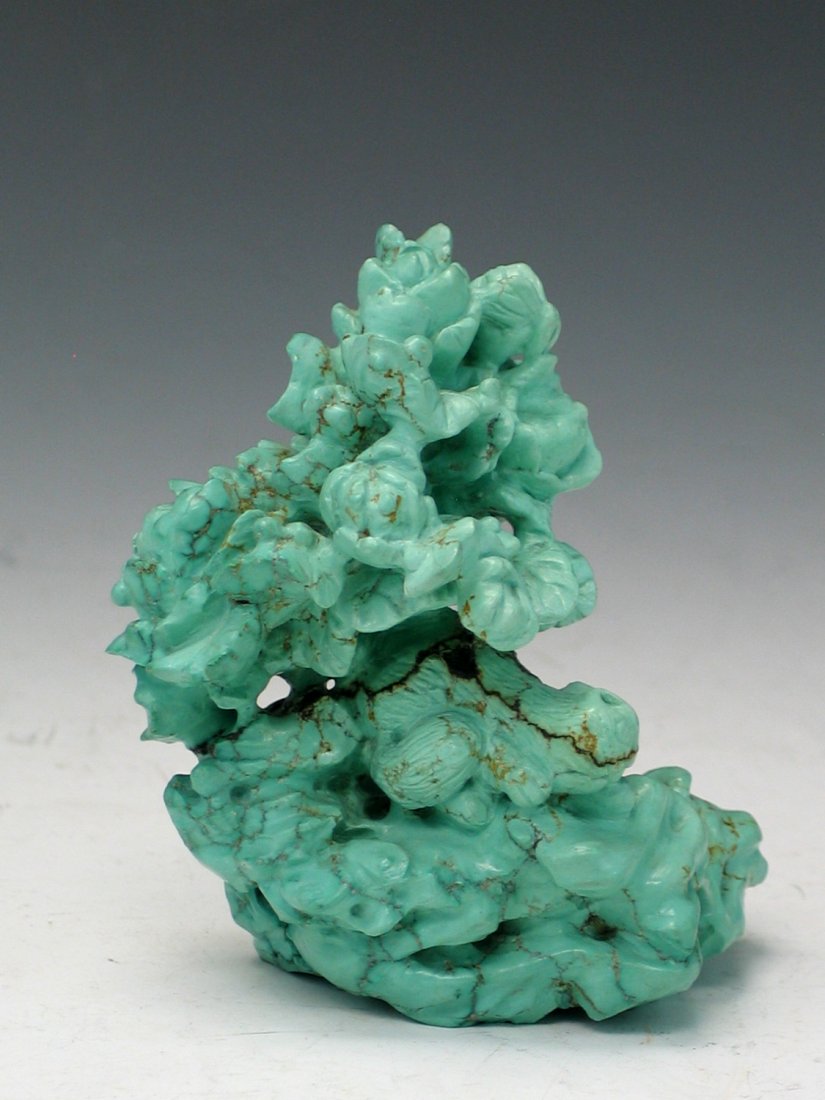 Chinese turquoise carving of flowers (1 of 2)