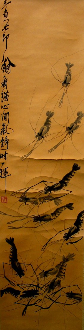 Chinese ink print scroll of piece by Qi Baishi (1 of 6)