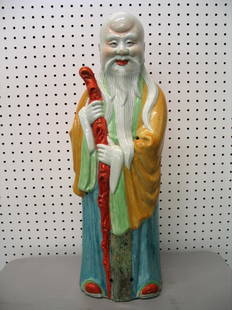 Chinese famille rose porcelain figure of Shoulao.: Chinese famille rose porcelain figure of Shoulao. Ht 62 cm.