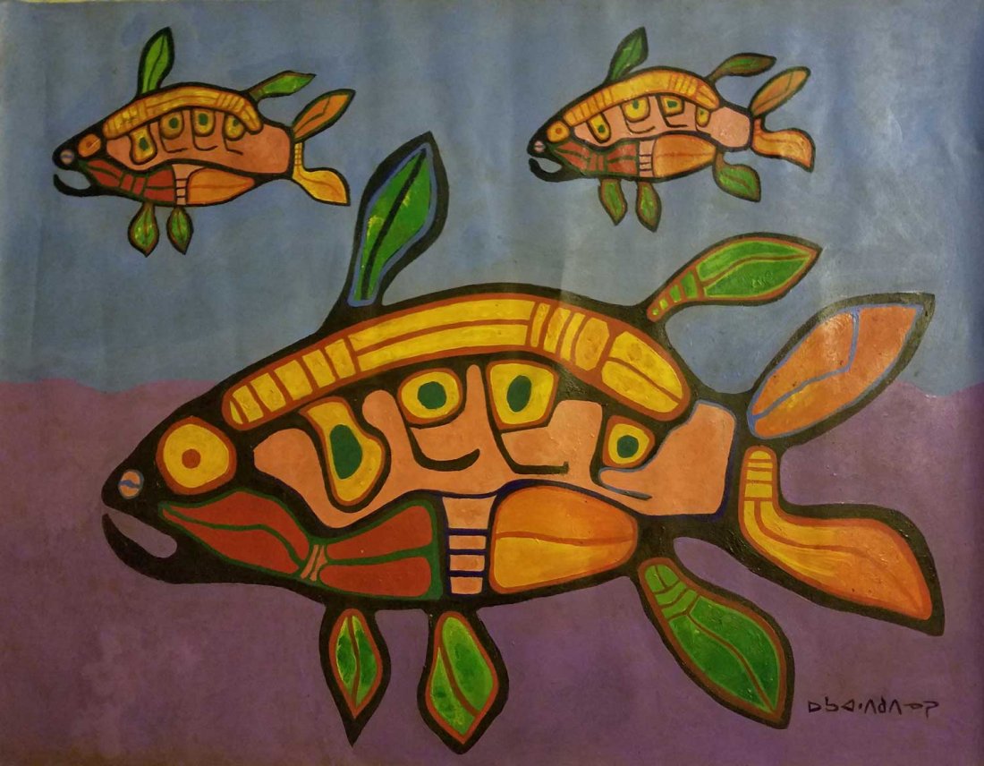 Norval Morrisseau-UNTITLED-Acrylic on Canvas: Acrylic on canvas-signed lower right,signed in pencil verso,measures 24x32 inchesPrivate collection,Canada,Provenance:Mccready Galleries Inc Stamped Verso,