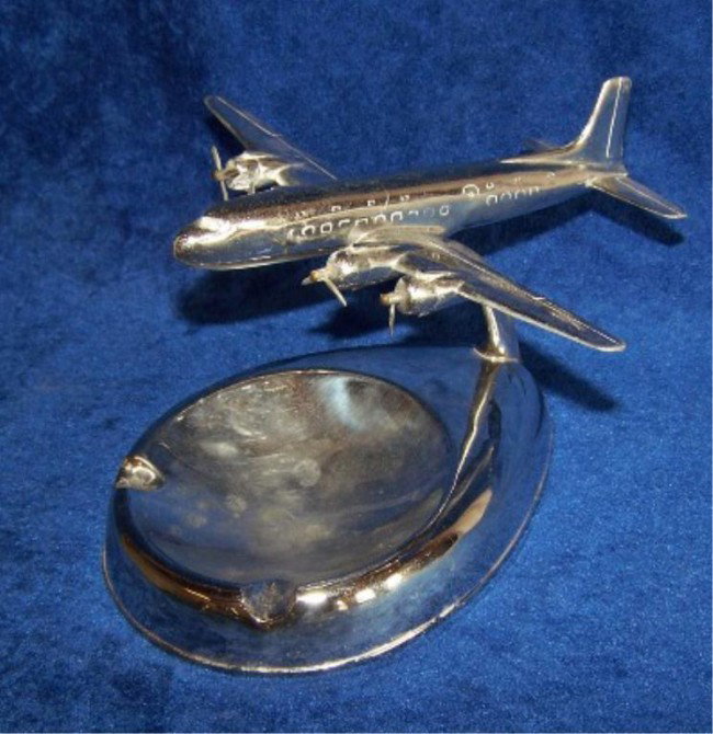 Vintage Chrome Ashtray "Airtray": by, Vic Pastushin Industries Good Condition 6"h x 8"w