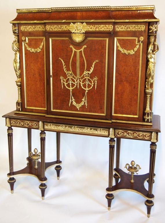 Unusual Wall Cabinet with Gilded Inlaid: Louis 15th Style 70h x 57w x 19d