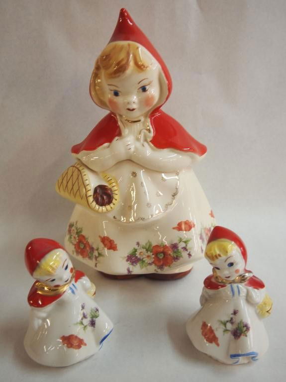 Little Red Riding Hood Cookie Jar & Salt & Pepper: Pottery Cookie Jar: 13 1/2" H Salt & Pepper 6"H