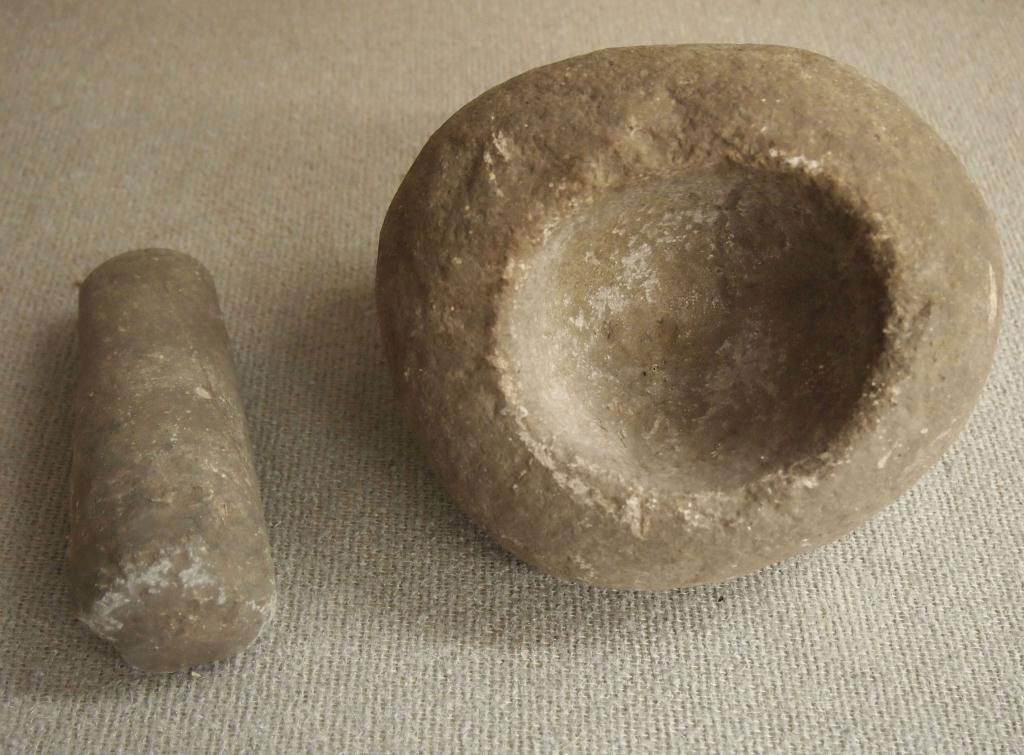 California Mortar & Pestle: Mortar- 6 1/2"h x 7"w Pestle- 6 1/2"h x 2 1/2"w