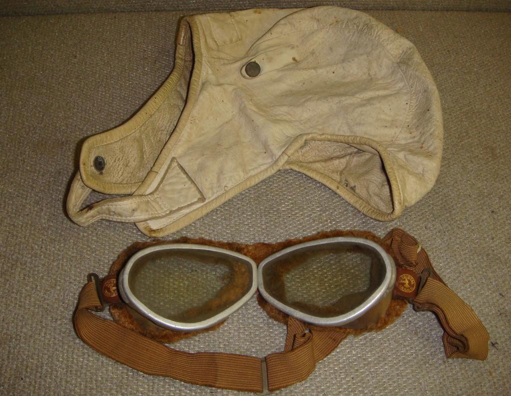 Early Leather Aviation Hat & Goggles: Marked Resistal