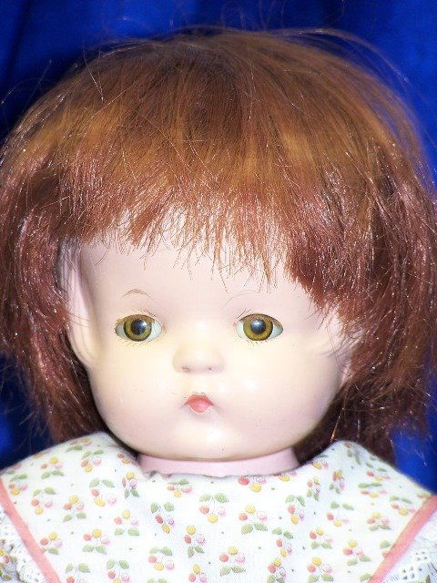 EFFANBEE PATSY JEAN: 16" OPEN/CLOSE EYES. COMP BODY. COSTUME BY HELEN MOE. MINOR DAMAGE TO FINGERS. MINOR CRAZING ON LEFT EYE. A LOVELY DOLL.