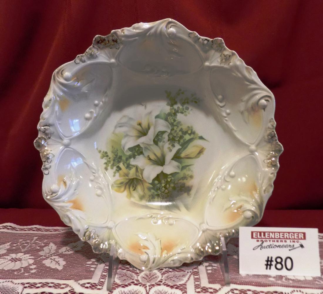 RS PRUSSIA - RED MARK: LILLY & LILLY OF THE VALLEY, 11" BOWL