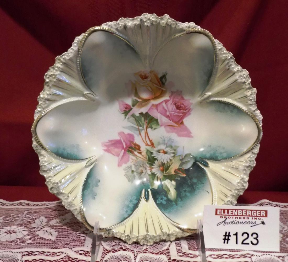 RS PRUSSIA - RED MARK: ROSES & DAISIES - ARCHED MOLD, 10-1/2" BOWL