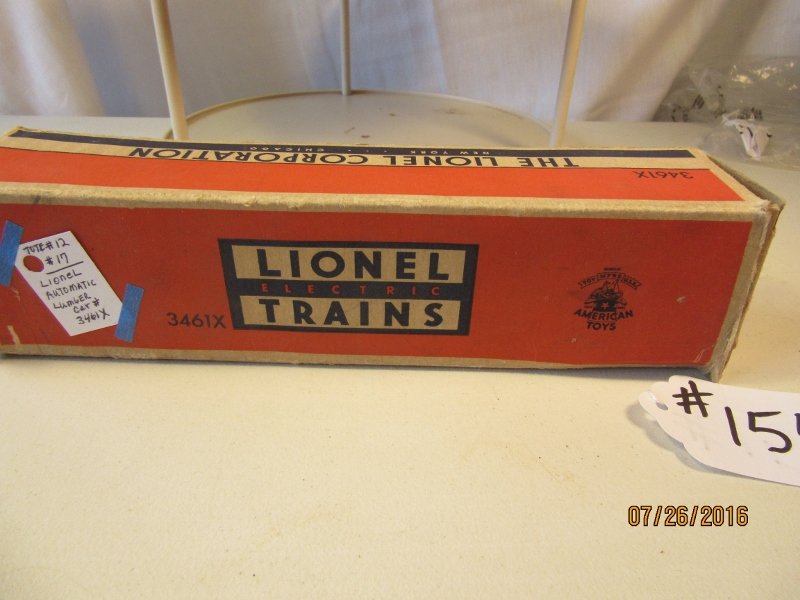Lionel: Description: Lionel Automatic Lumber Car in OB Scale: O Scale Engine Number: 3461X Catergory: Toy Train Note: All Items Selling AS-IS. All Sales are Final. Bid Your Judgement