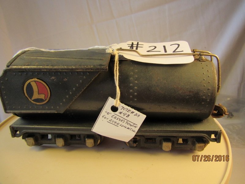 Lionel: Description: Lionel Steam Engine w/Tender #259E Gun Metal Color Scale: O Scale Engine Number: 259E Catergory: Toy Train Note: All Items Selling AS-IS. All Sales are Final. Bid Your Judge