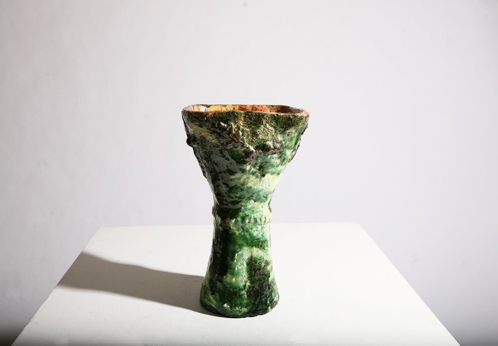 Accolay, Green ceramic vase, c. 1960: Accolay, Green ceramic vase, c. 1960 Ceramic 14.25H x 8Dia inches / 36.2H x 20.3Dia cm