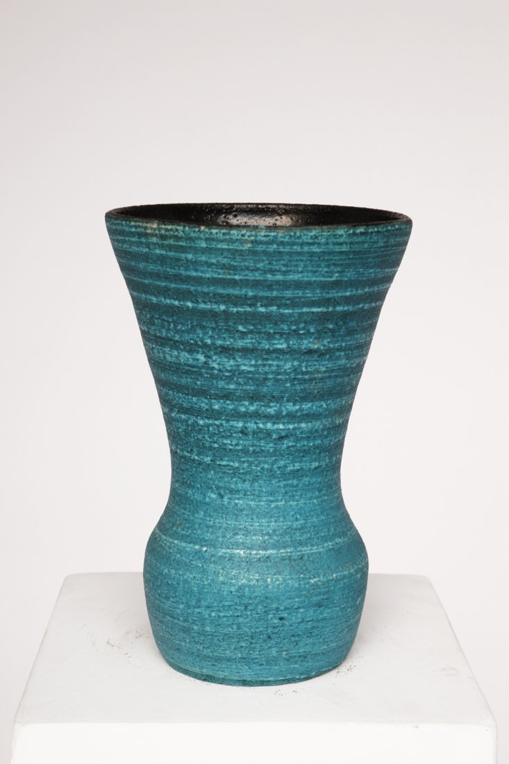 Accolay, Blue ceramic vase, circa 1960.: Accolay, Blue ceramic vase, circa 1960. Ceramic 12H x 7.5Dia inches / 30.5H x 19.1Dia cm