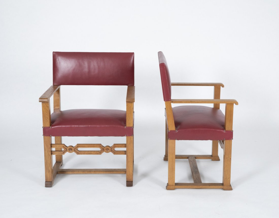 Jean-Maurice Rothschild - Pair of red leather chairs (1 of 3)