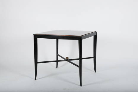 Maurice Jallot - Table: Maurice Jallot Table, c.1930 Wood and leather 29.5H x 32.5W x 32.5D inches / 74.9H x 82.6W x 82.6D cm Game table, Top can be flipped to have either wood or leather top