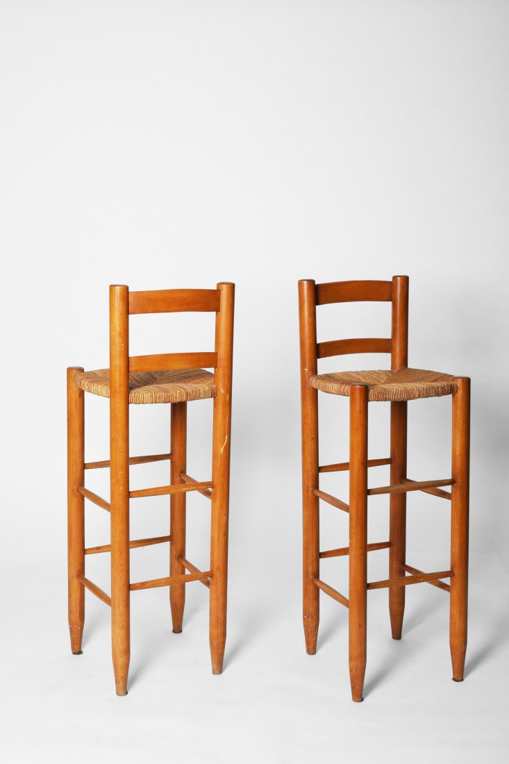 Charlotte Perriand, Set of 2 Bar Stools with Back, c.1950 (1 of 9)