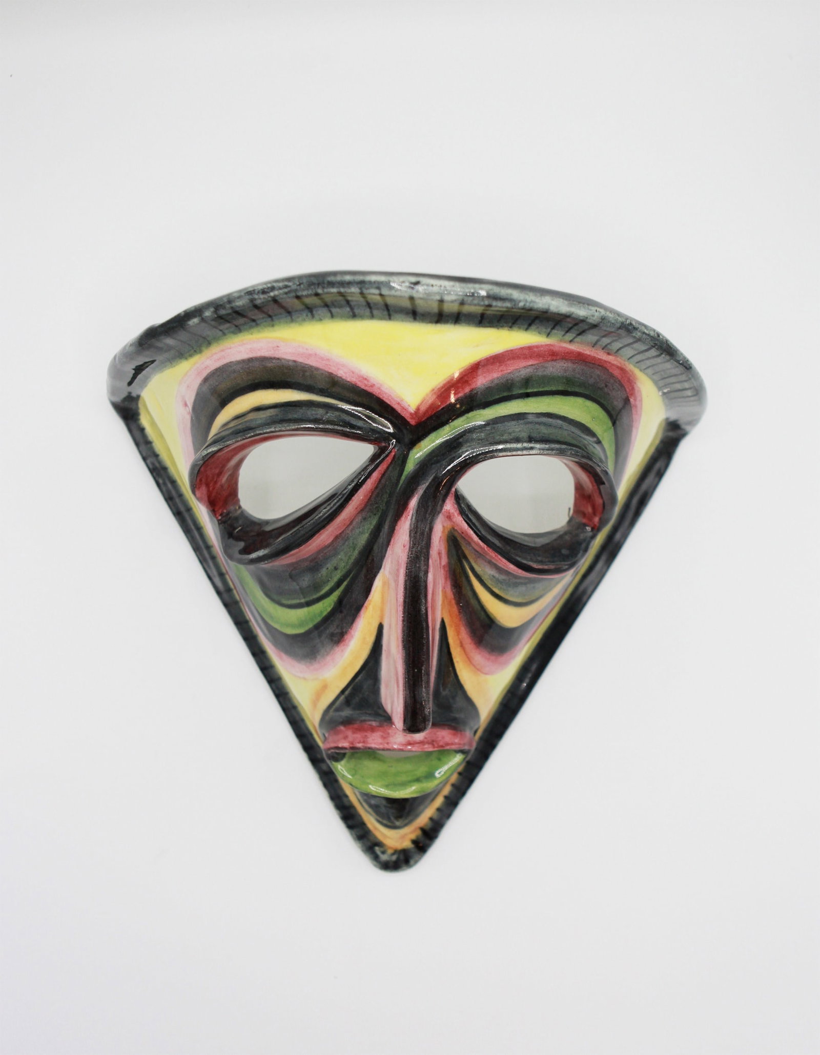 Accolay, Large Mask, c. 1950: Accolay Large Mask, c. 1950. This large ceramic mask by Accolay, created circa 1950, is a striking example of mid-century French ceramic art. The piece features a bold, sculptural design with expressi