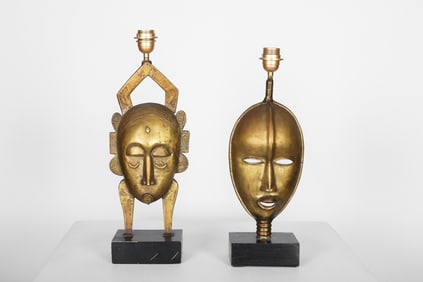 Unknown Artist, Pair of Mask Table Lamps, c. 1960