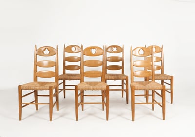 French 1960 Set of 6 Chairs, c. 1960