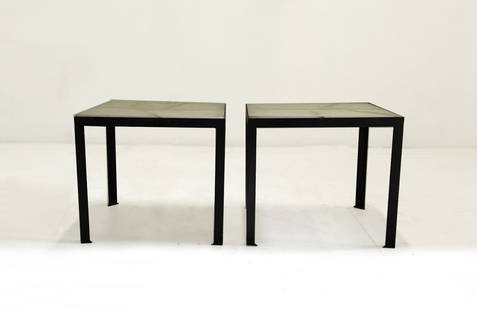 French 1950 - Pair of side tables with onyx top, circa: French 1950 - Pair of side tables with onyx top, circa 1950 14.25H x 15.75W x 15.75D inches 36.2H x 40W x 40D cm