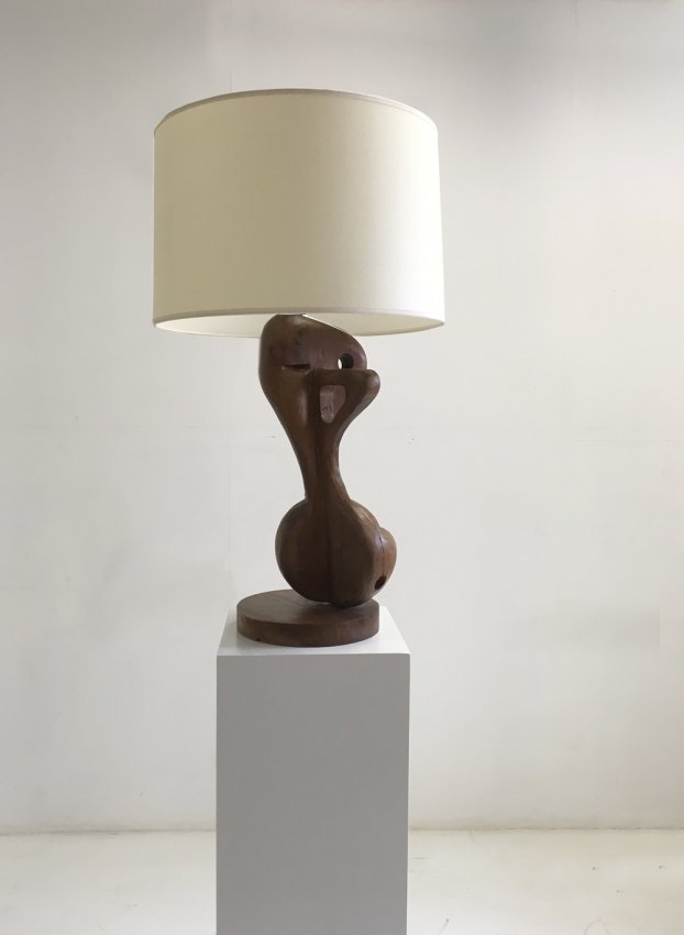 French 1950 - Wood sculptural table lamp, c. 1950 (1 of 3)