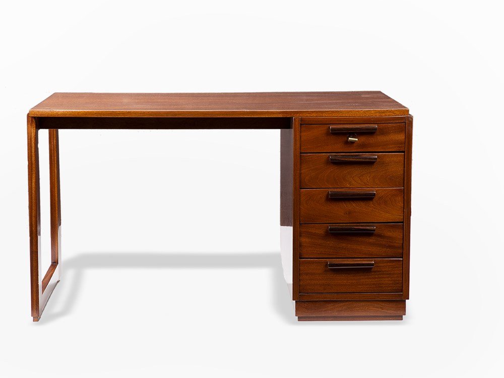 Andre Sornay - Wood desk with 5 drawers (1 of 9)