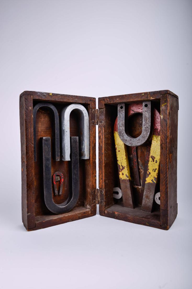 Joseph Cornell Period Shadow Box of Encased Magnets: Wooden box, magnets Anonymous Artist Early 20th Century