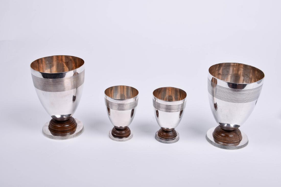 Christolfe Art-Deco Vases: Silver, wood Christofle French Early 20th Century Tall: 6.5 x 4.5 x 4.5 Short: 4.25 x 3 x 3
