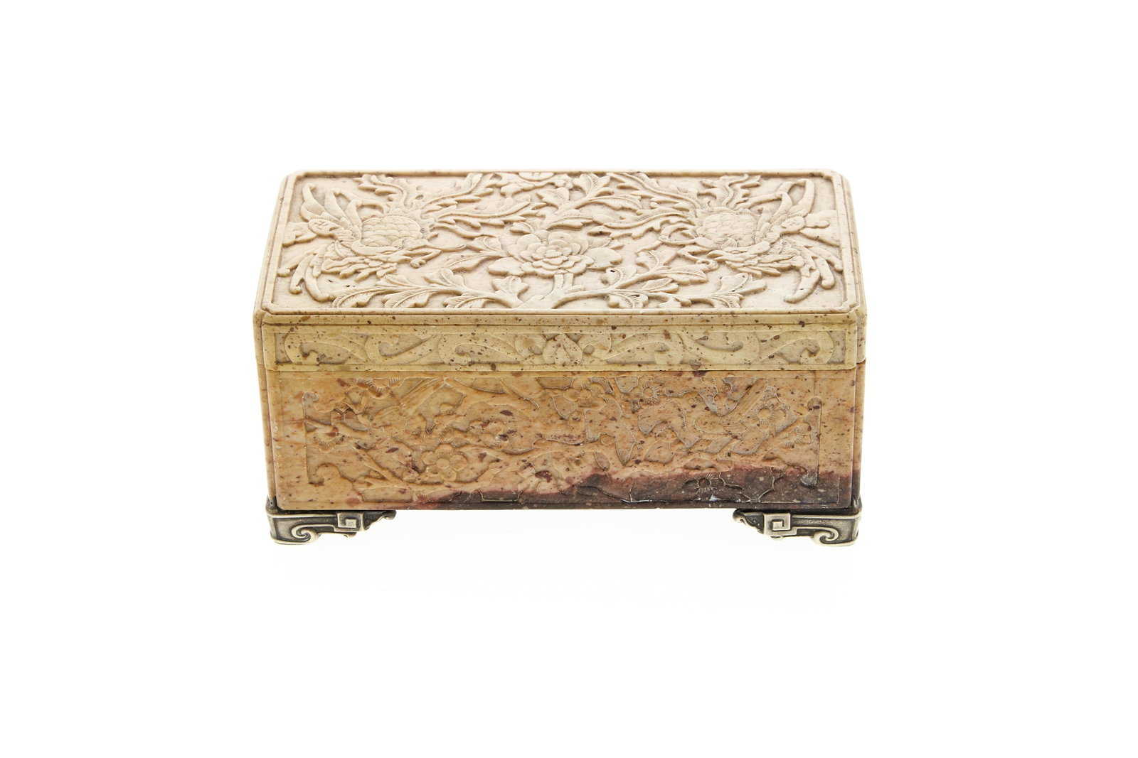 Antique Sterling & Soapstone Box by Lebkuecher: A fine soapstone & sterling box by the renowned Lebkuecher. Early 20th Century. Marked Sterling.