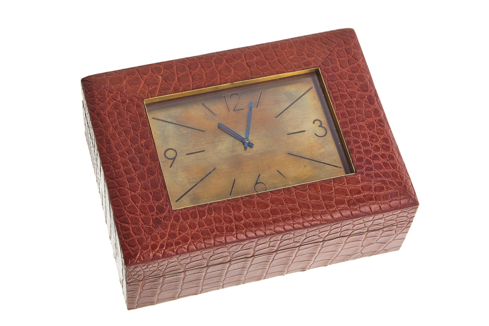 Jaeger LeCoultre Alligator Clock Box: Alligator Box/Humidor with Jaeger LeCoultre clock. 8 Day Movement. Wood interior. 1960s French
