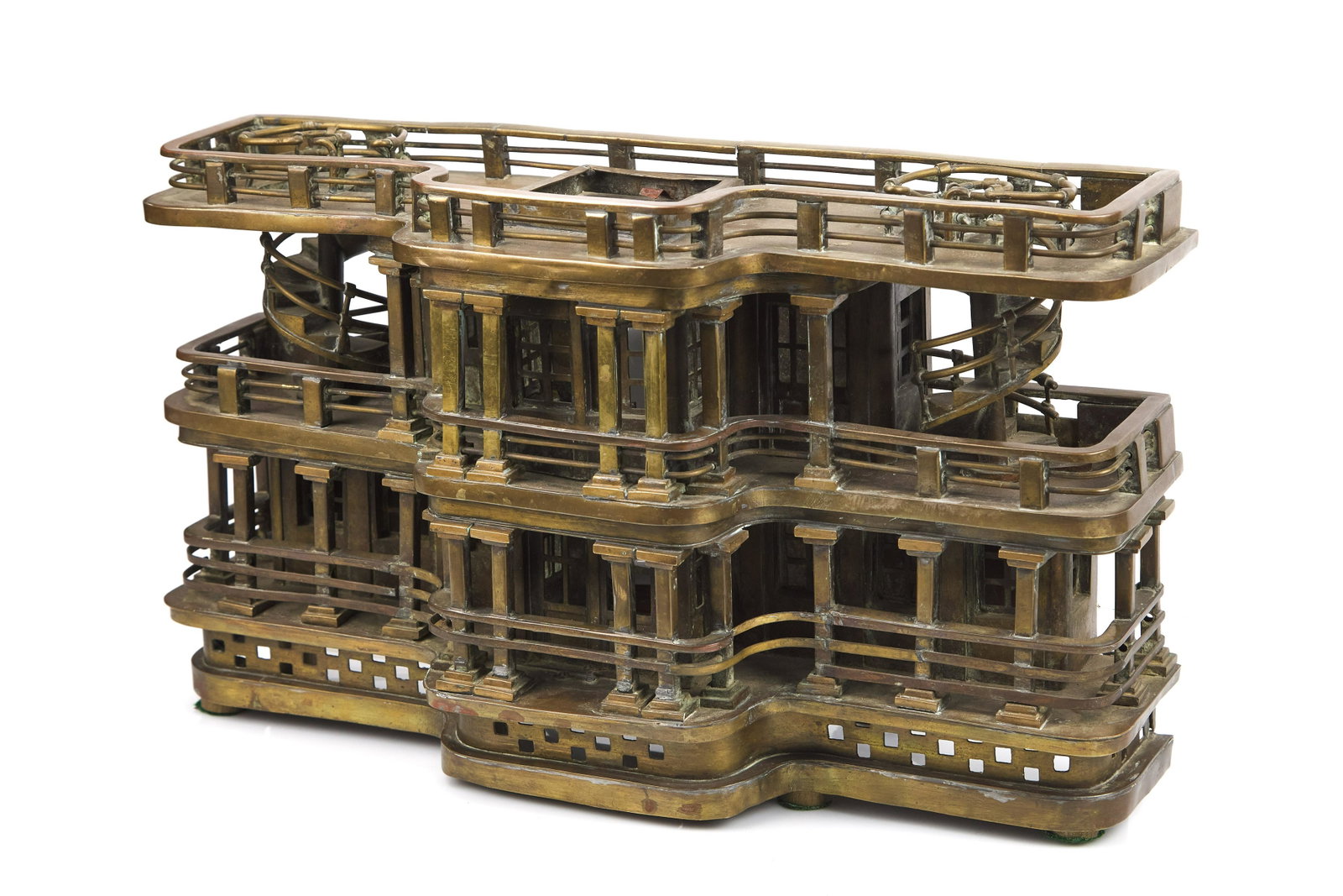 Large Architectual Brass Sconce: A fine and rare architectual creation out of brass, with use as a sconce. 1950's, USA