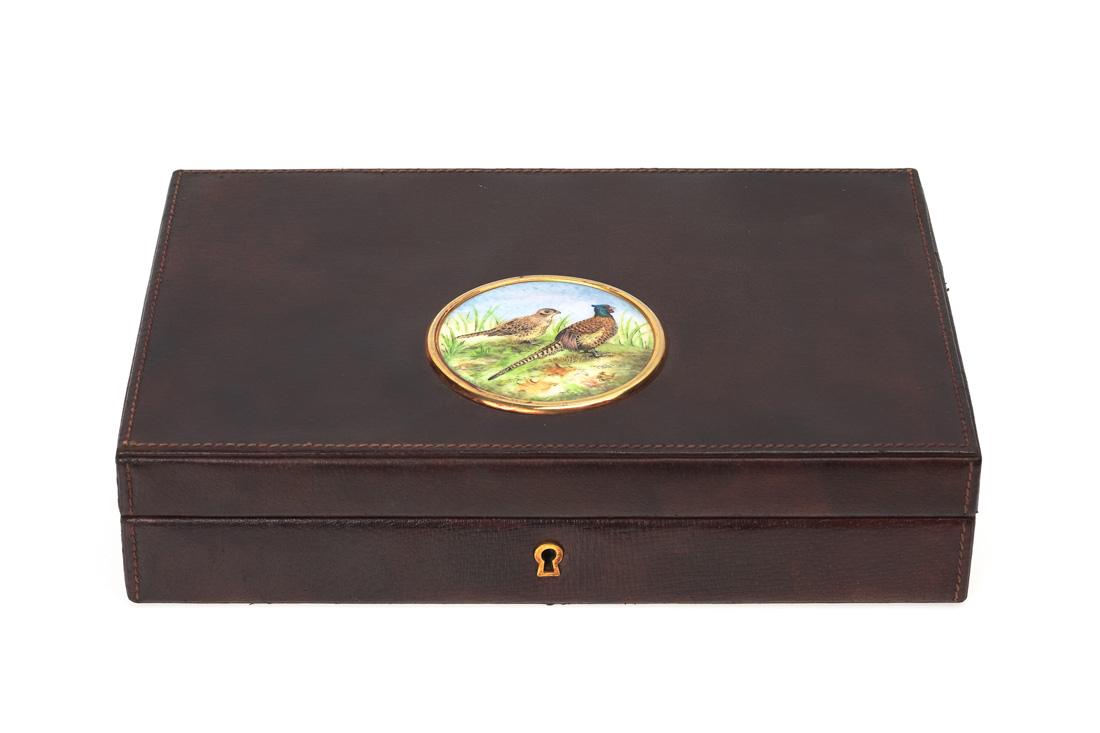 Gucci Leather Jewelry Box with Enamel Pheasant Scene (1 of 6)