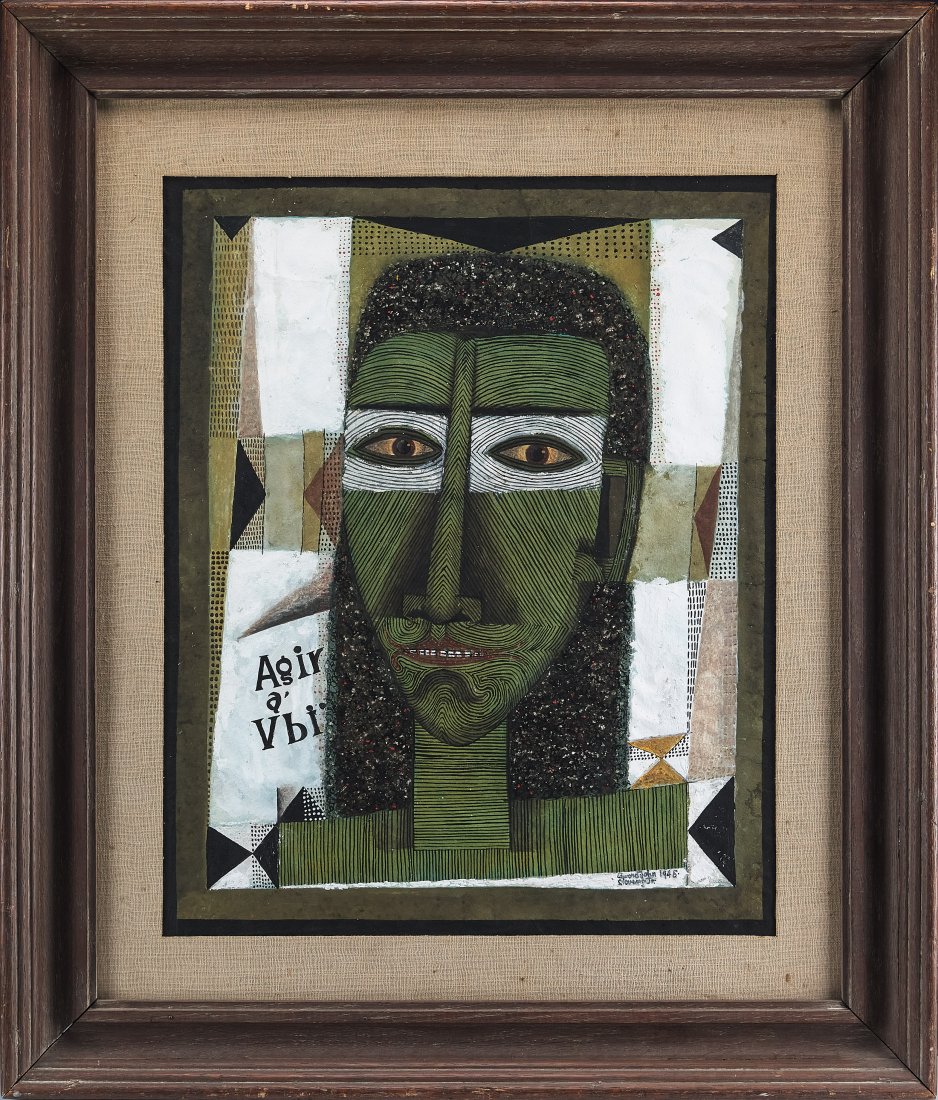 Mixed Media Painting: Incredible painting and collage of a portrait of a person. By Edward John Stevens Jr. He is well-listed, and carried by museums such as the whitney, Art institute of Chicago, and many more. Signed and