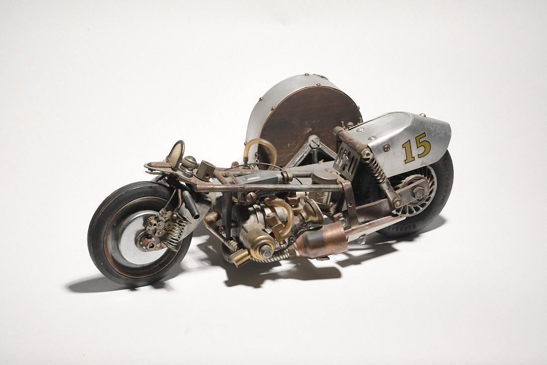 Hand-Made Motorcycle Sculpture with side car (1 of 2)